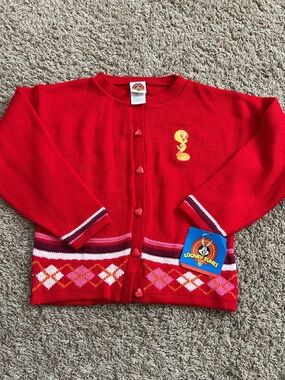 Warner Bros. Red Tweety Heart-Button Girls' Cardigan